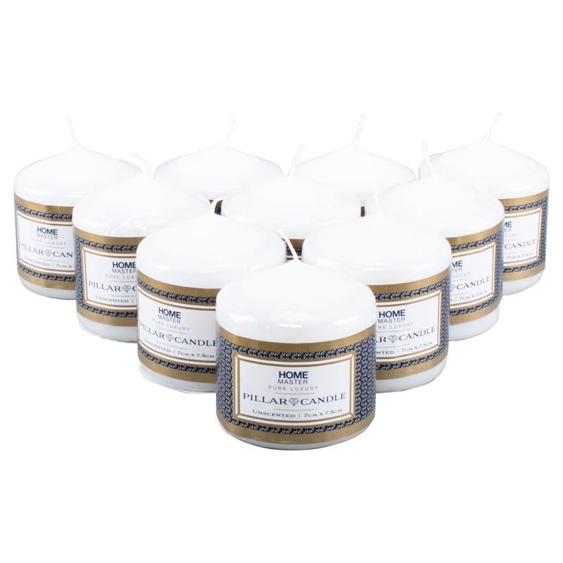 HOME MASTER White Unscented Pillar Candle 7x7.5cm