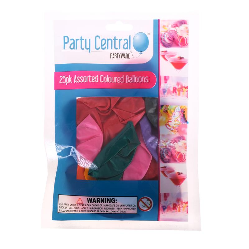 PARTY CENTRAL Balloons Assorted Colours 25 Pack