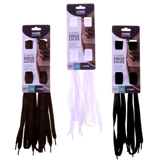 HOME MASTER Business Casual Dress Shoe Laces 2 Pair Pack 12cm - Black White or Brown