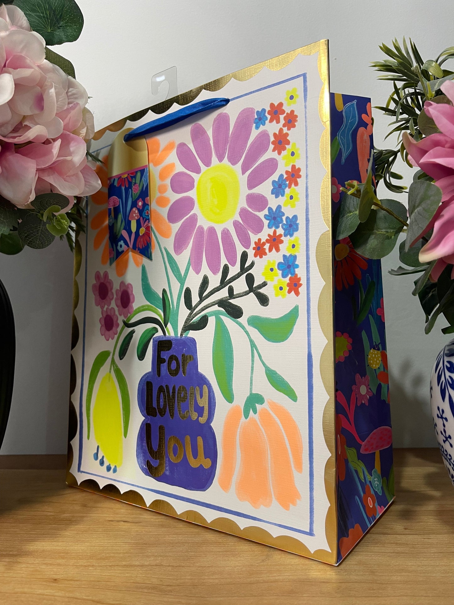 GIFT BAG For Lovely You Vibrant Floral Design with Gift Tag 27x 33x13cm