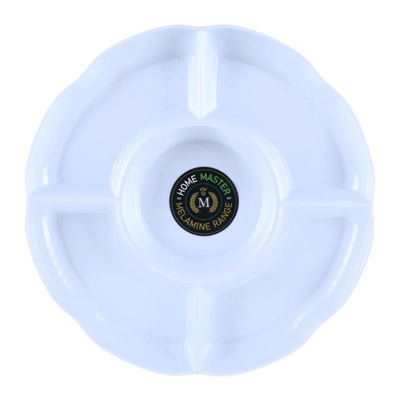 HOME MASTER White Melamine Round Scalloped Edging 4 Section Platter 28x3cm