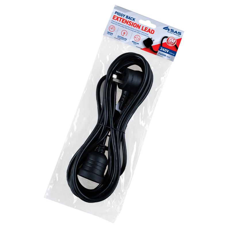 SAS Black Piggy Back Extension Lead 5m