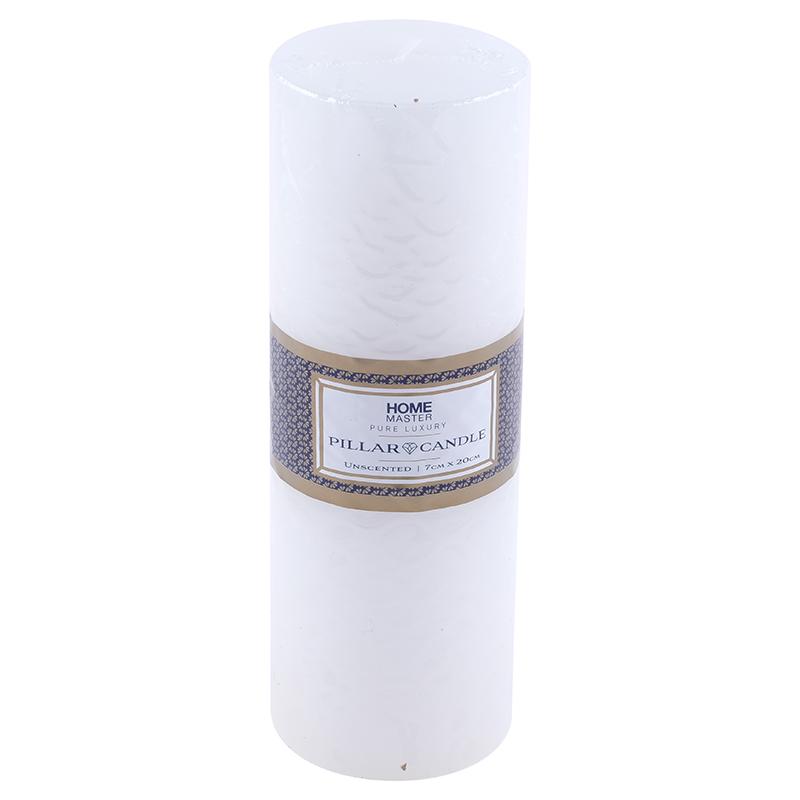 HOME MASTER White Unscented Pillar Flat Top Candle 7x20cm