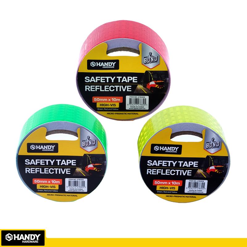 HANDY HARDWARE Reflective Safety Tape 50mm x 10m - Green, Red or Yellow