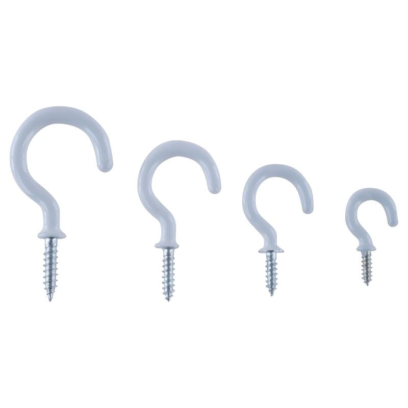 HANDY HARDWARE Fasteners & Fixings in Storage Case White PVC Round Screw Hooks Assorted Sizes 70 Piece