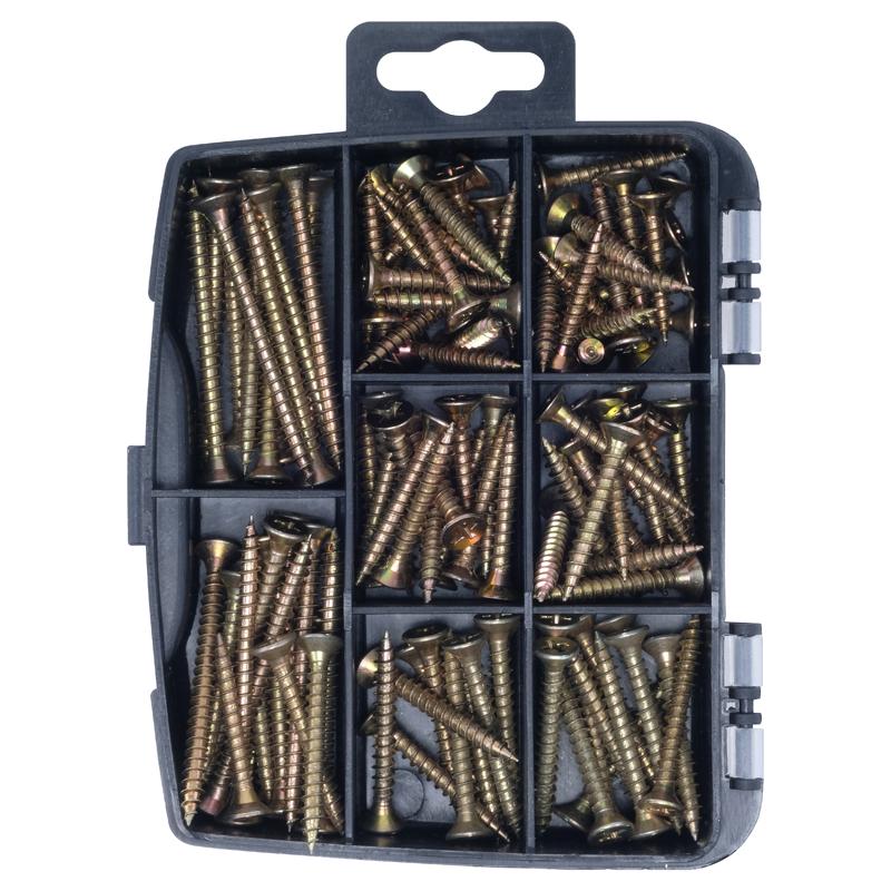 HANDY HARDWARE Fasteners & Fixings in Storage Case Countersunk Chipboard MDF Screws Assorted Sizes 110 Piece