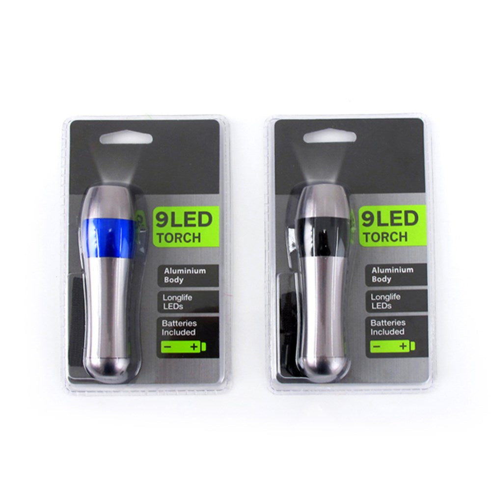 Silver Aluminum Torch 9 LED - Choose from Blue or Black Band