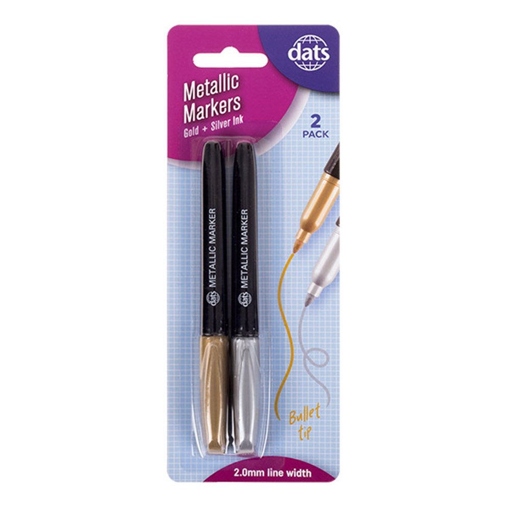 Metallic Markers Gold and Silver Ink Bullet Tip 2.0mm (2 Pack)
