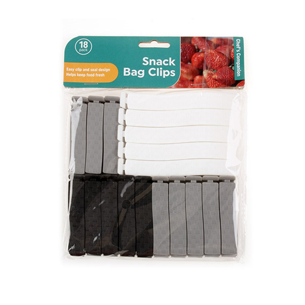 CHEF'S COMPANION Snack Bag Clips (18 pack) - Includes Black, Grey and White