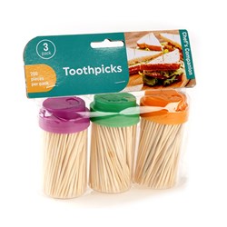 CHEF'S COMPANION Toothpicks with Clear Holder 200 Pieces Per Holder - 3 Pack includes Purple, Orange and Green Lids