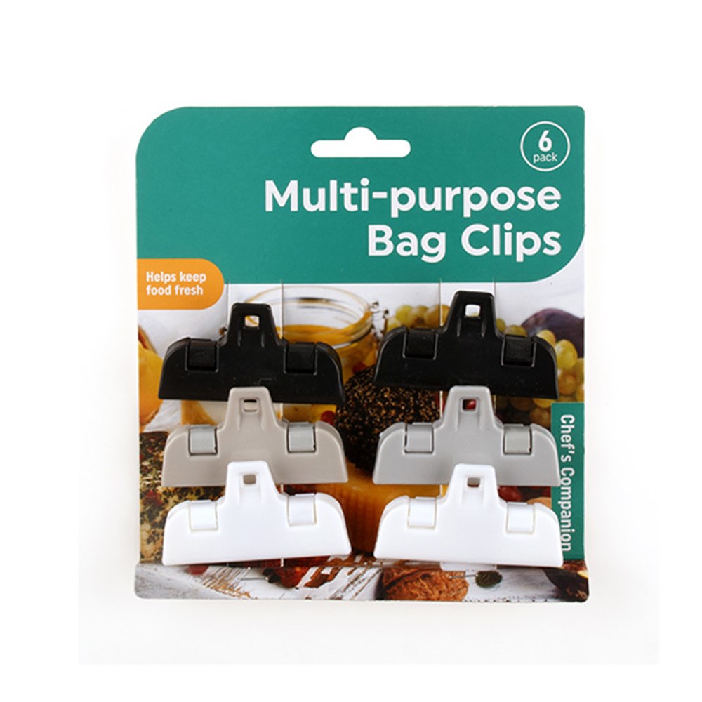 CHEF'S COMPANION 6 Multi Purpose Bag Clips - Includes Black, Grey and White