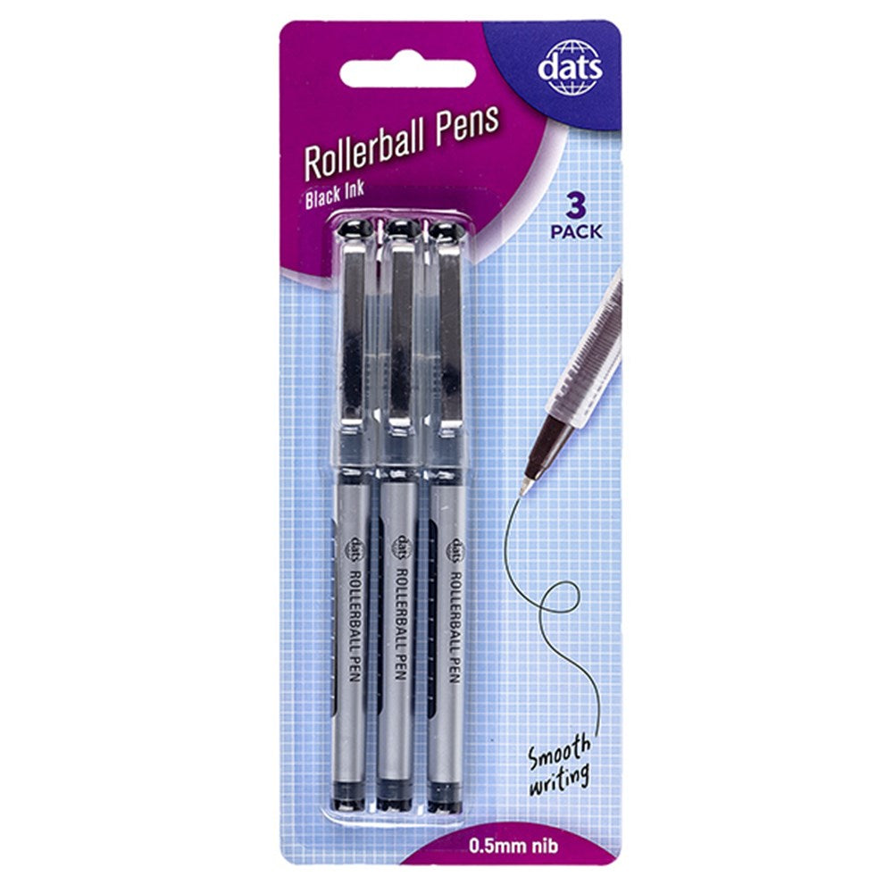 Black Ink Rollerball Pen 0.5mm (3 Pack)