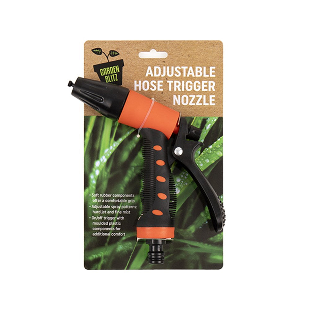 GARDEN BLITZ Orange/Black Adjustable Hose Trigger Nozzle Hard Jet Fine Mist