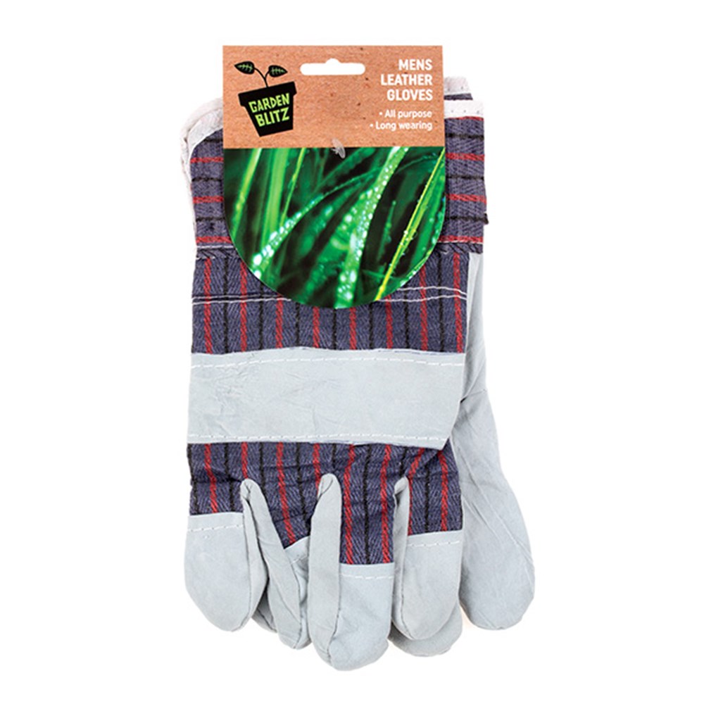 GARDEN BLITZ Men's Blue/Red Leather All Purpose Gloves
