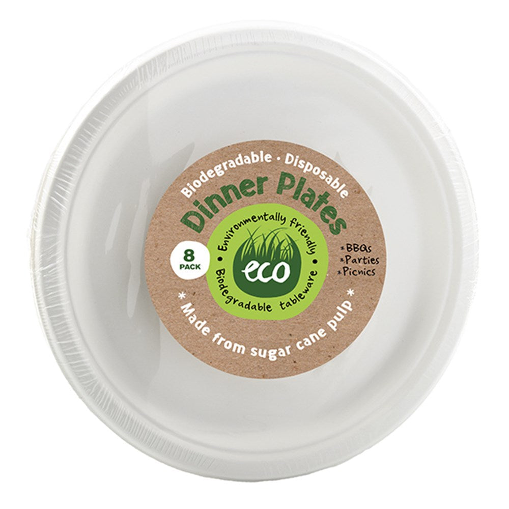 Large Eco-Friendly Party Plates – White Biodegradable Dinner Plates 26cm (8 Pack)