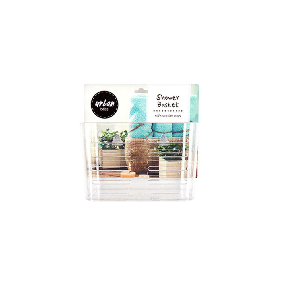 URBAN BLISS Clear Shower Basket with Suction Cups 18.5x9.3x12cm