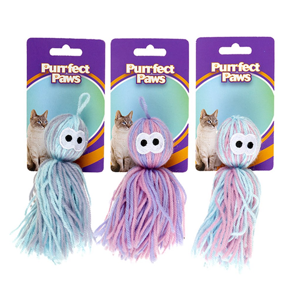 PURRFECT PAWS Yarn Cat Toy 14cm - Blue/Pink, Blue/Grey or Pink/Purple