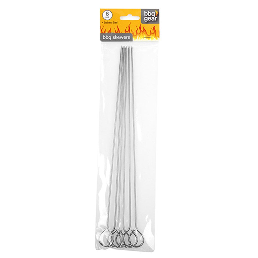BBQ GEAR Stainless Steel BBQ Skewers 30cm (6 pack)