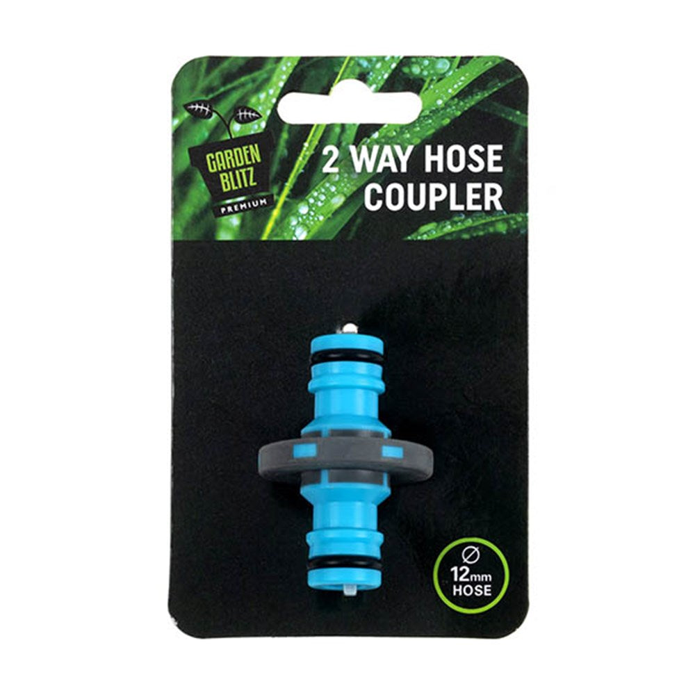 GARDEN BLITZ Blue/Black Garden 2 Way Hose Coupler Fits 12mm Hose