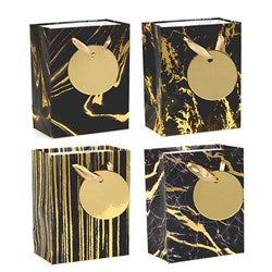 Dripping Gold Foil on Black Gift Bag with Gold Gift Tag 11.1x13.7x6.2cm - Choose from 4 Designs