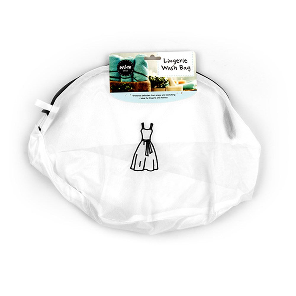 URBAN BLISS White Mesh Lingerie Wash Bag with Black Front Print and Trim with Zip Closure 28x38x24