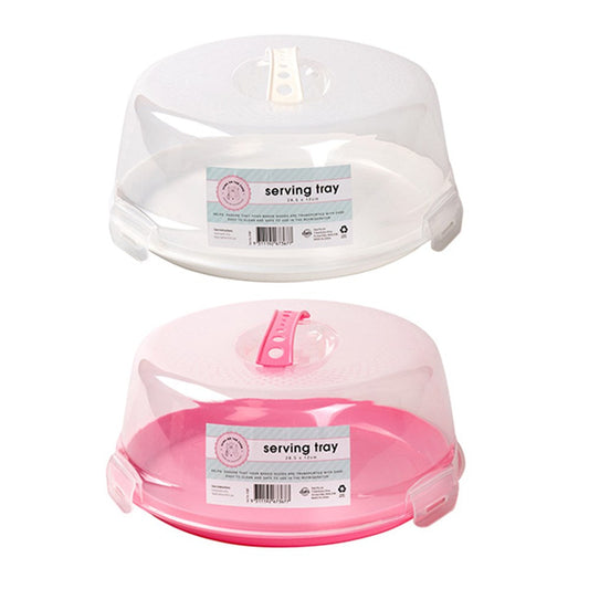 ICING ON THE SUGAR Serving Tray with Dome Lid and Handle 28.5x12cm - White/Clear or Pink/Clear