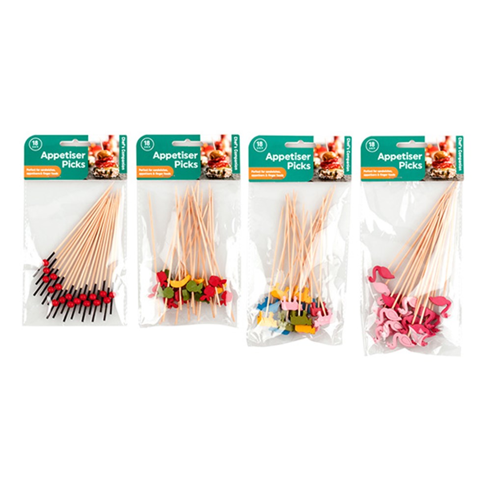 CHEF'S COMPANION Novelty Appetiser Picks 18 Pack - Flamingos, Beads, Cows or Fruits