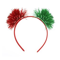 Novelty Christmas Red and Green Tinsel Pom Poms Headband 18cm