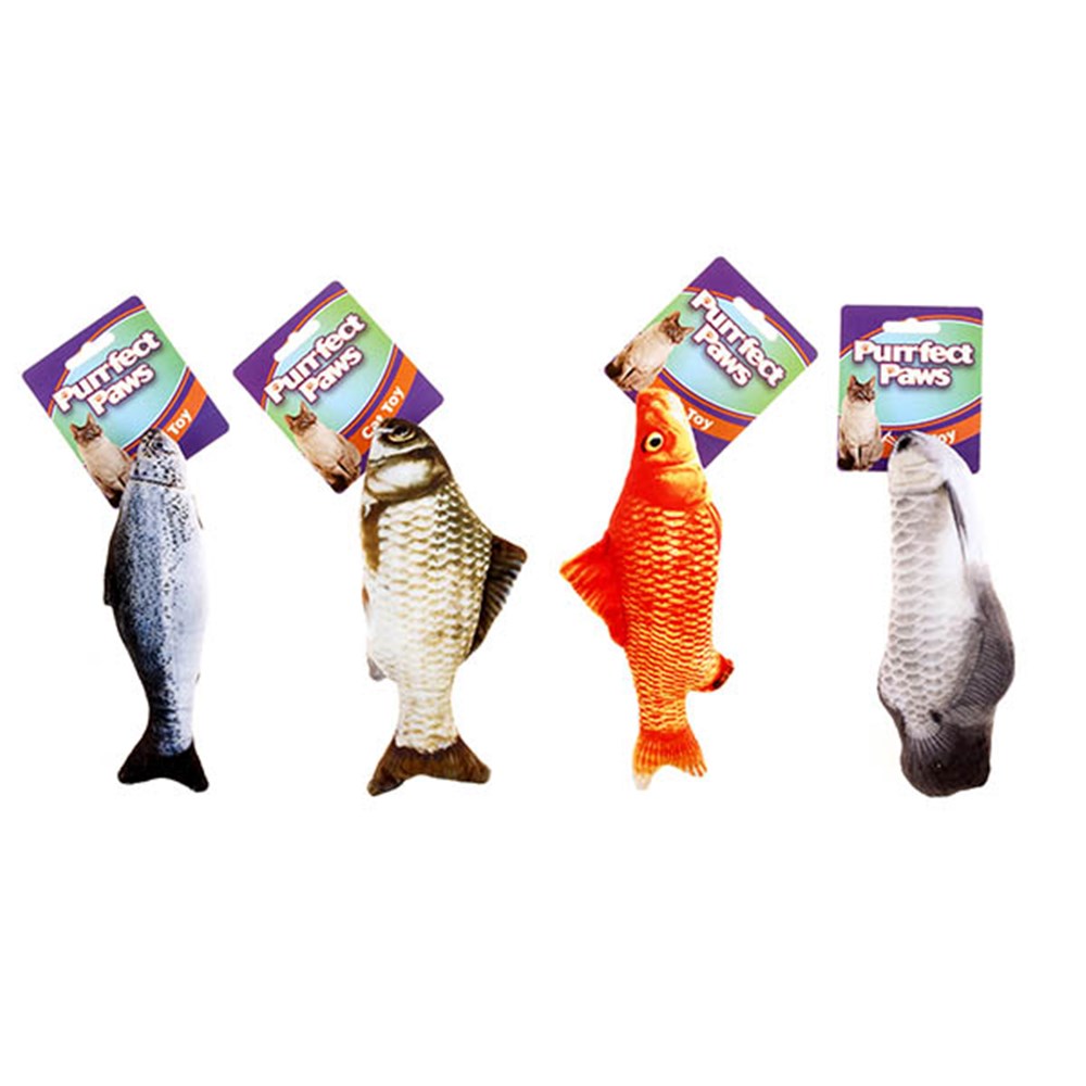 PURRFECT PAWS Fish Cat Toy 20cm - Orange, Brown/White, Blue/White or Grey/White