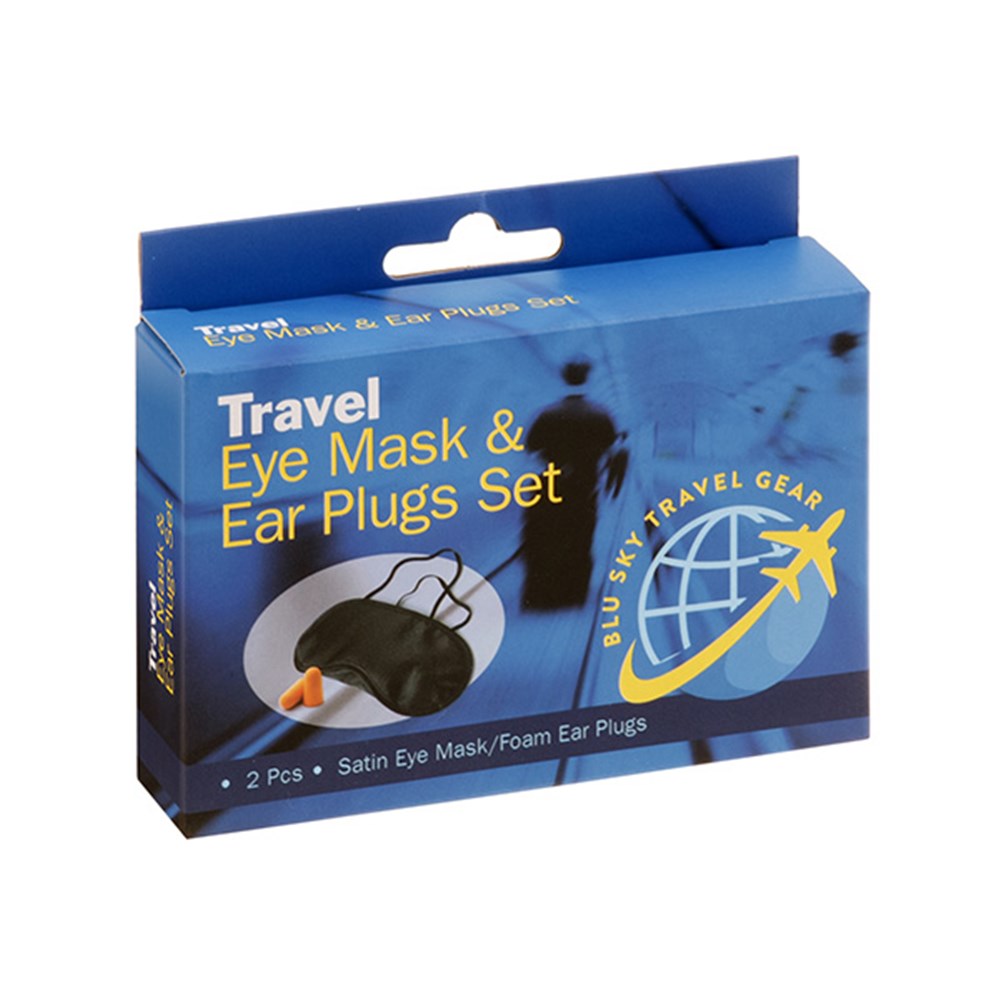 BLU SKY TRAVEL GEAR Travel Black Satin Eye Mask and Ear Plugs Set