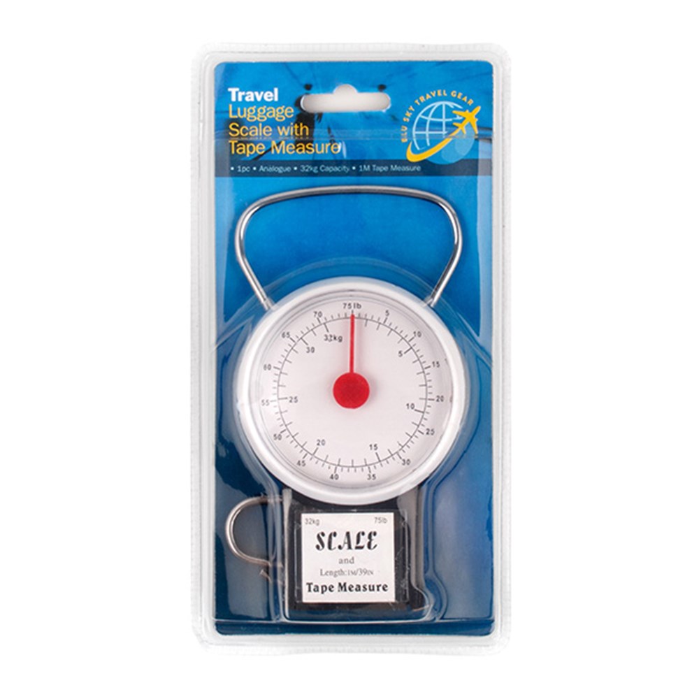 BLU SKY TRAVEL GEAR Analogue Travel Luggage Scale 32Kg with Tape Measure 1m