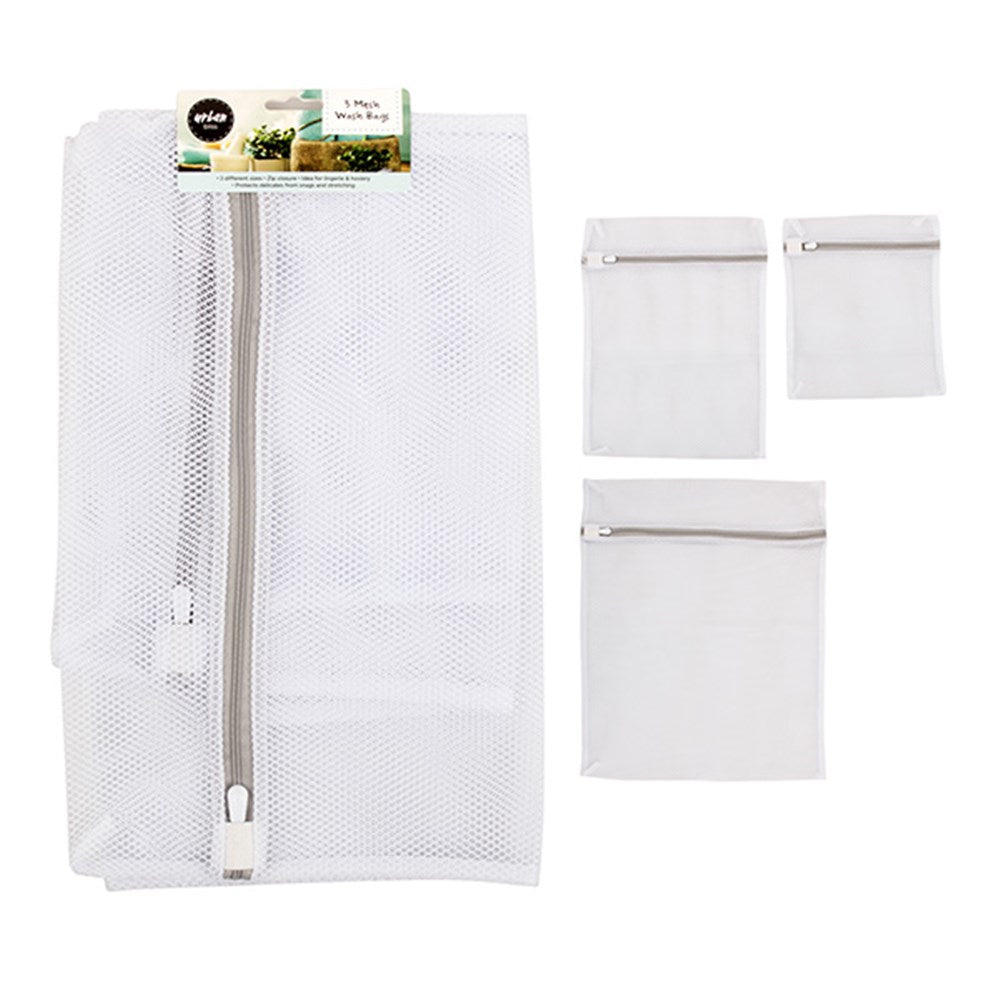 URBAN BLISS White 3 Piece Mesh Laundry Wash Bag Set (3 Sizes)