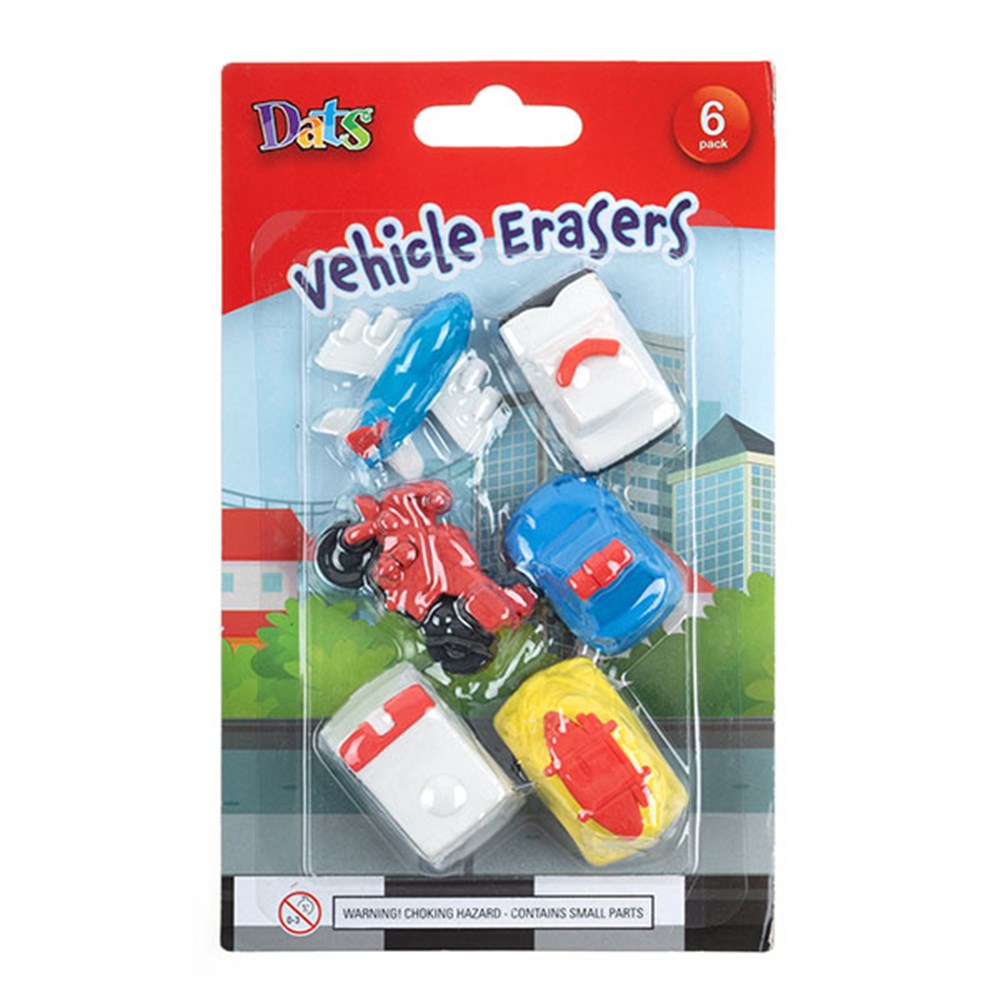 Novelty Vehicle Themed Erasers 6 Pack