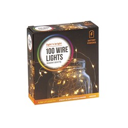 LIGHT'N BRIGHT Warm White 100 Wire Lights - 2 Function Modes, 9.9m Lit Length (Battery Operated)