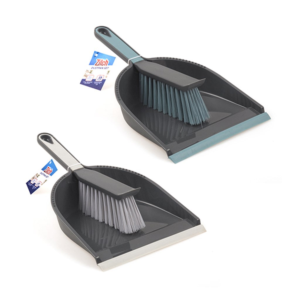 ZILCH Dustpan and Brush Set 22.5x36cm - Blue/Grey or White/Grey
