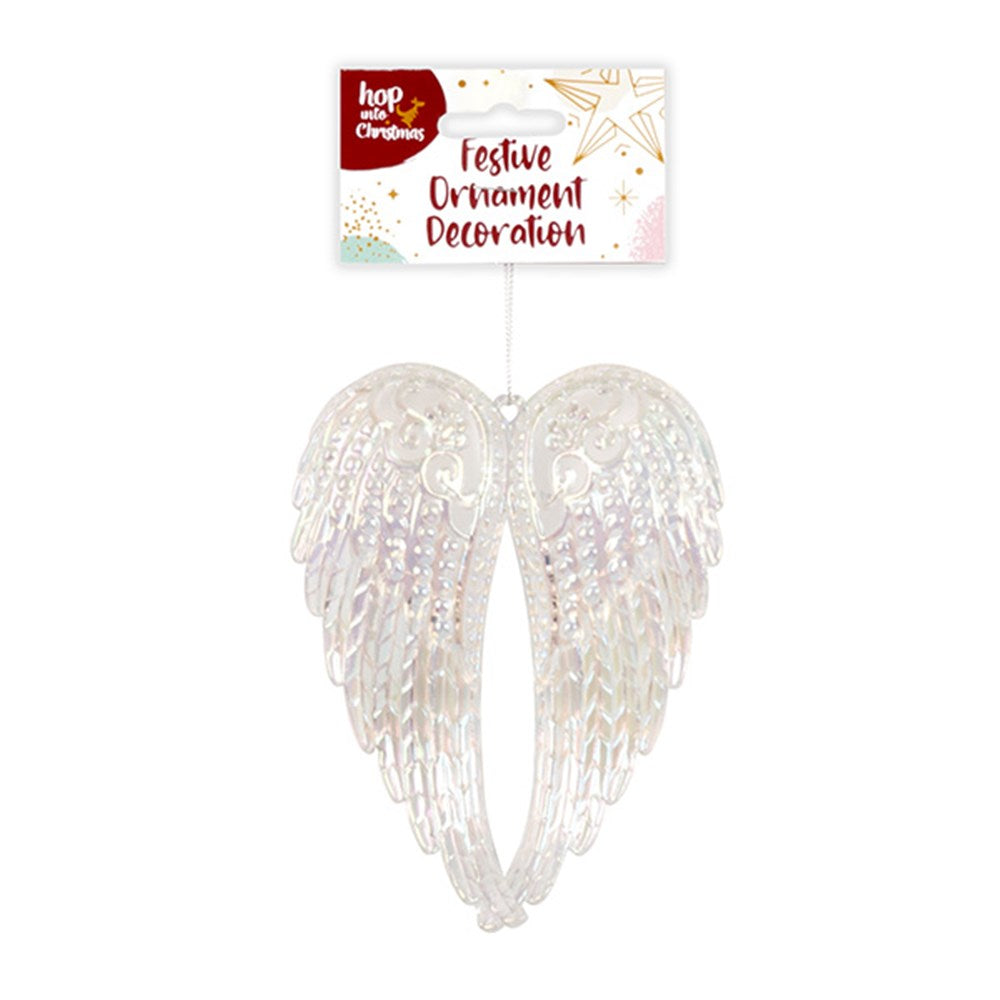 HOP INTO CHRISTMAS Opalescent Textured Angel Wings Decoration to Hang 14x12x2.5cm