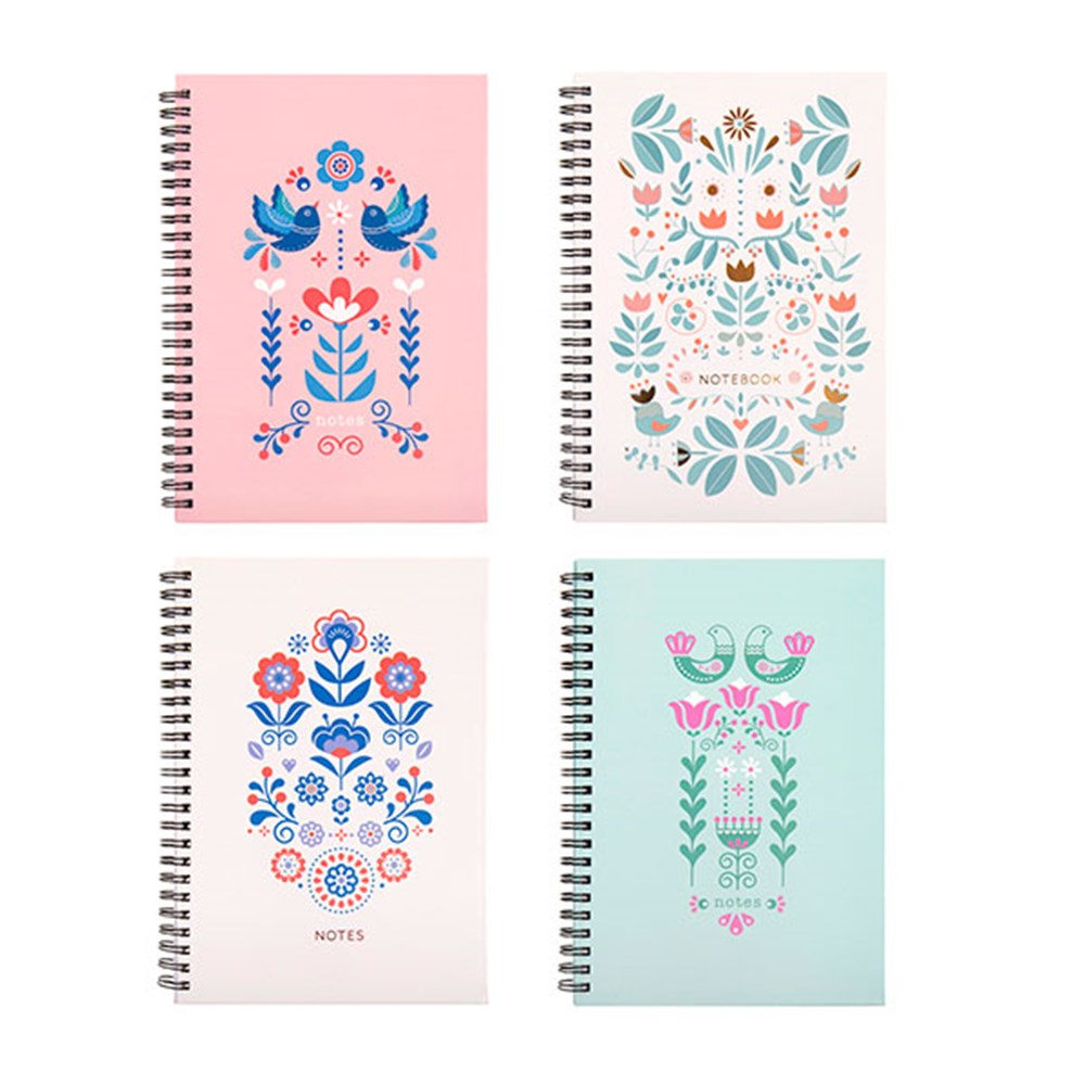 Scandi Hard Cover Floral Collection A5 Spiral Notebook 120 Pages - Choose from Birds & Floral Pink, Birds & Floral Blush, Birds & Floral Green or Floral Blush