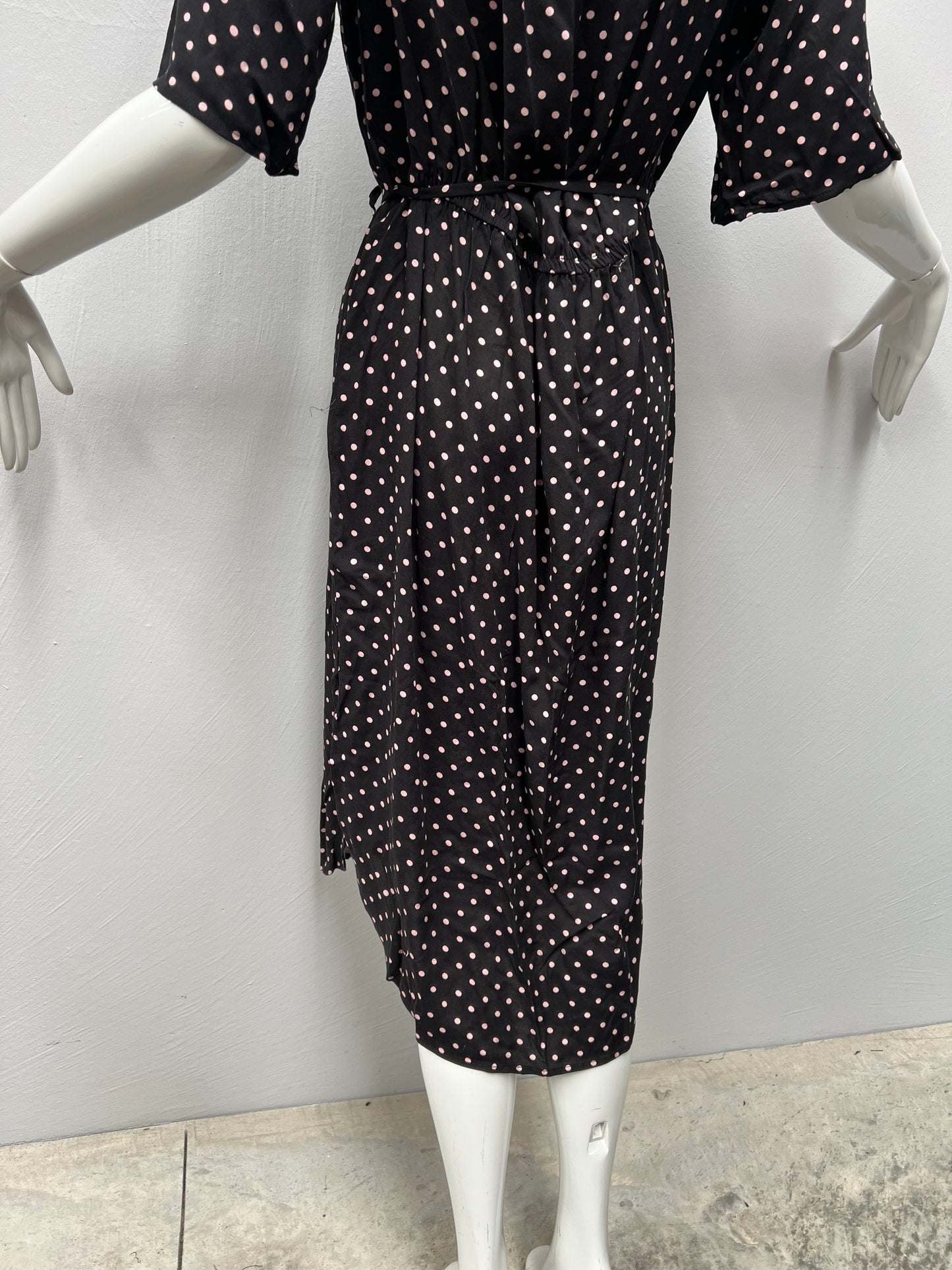 Black Dress with Blush Pink Polka Dots Relaxed Tailoring Approx Size 16