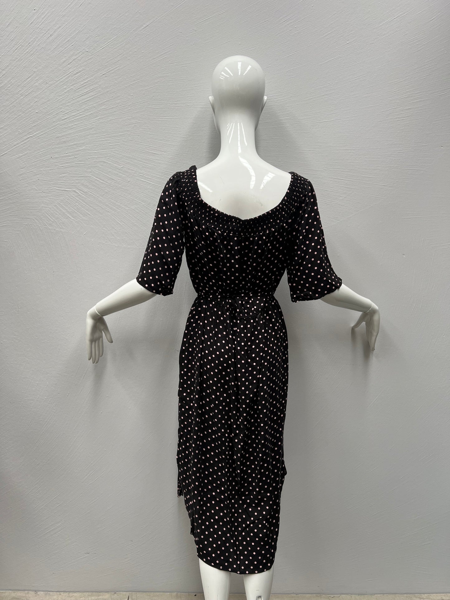 Black Dress with Blush Pink Polka Dots Relaxed Tailoring Approx Size 16