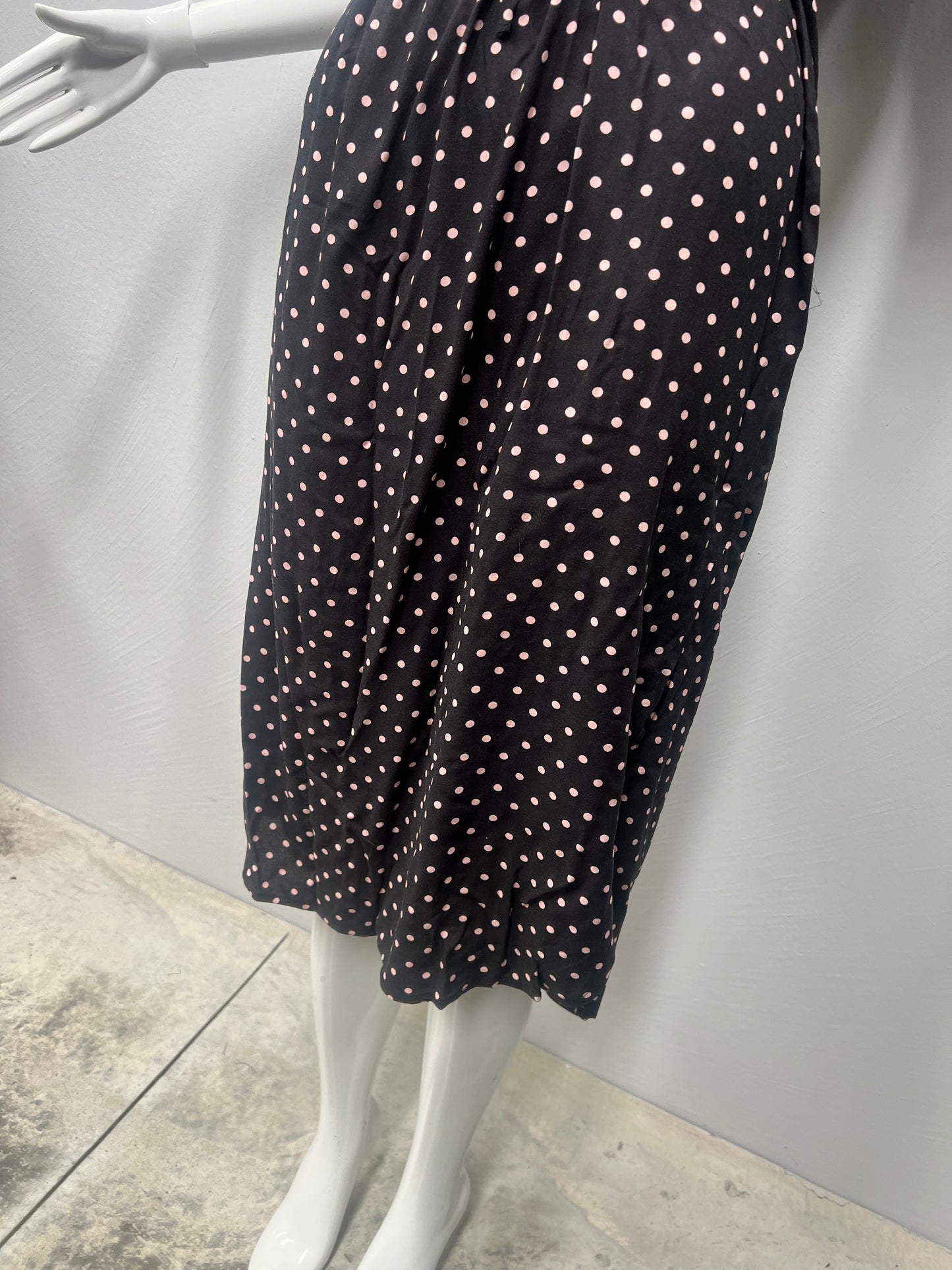 Black Dress with Blush Pink Polka Dots Relaxed Tailoring Approx Size 16