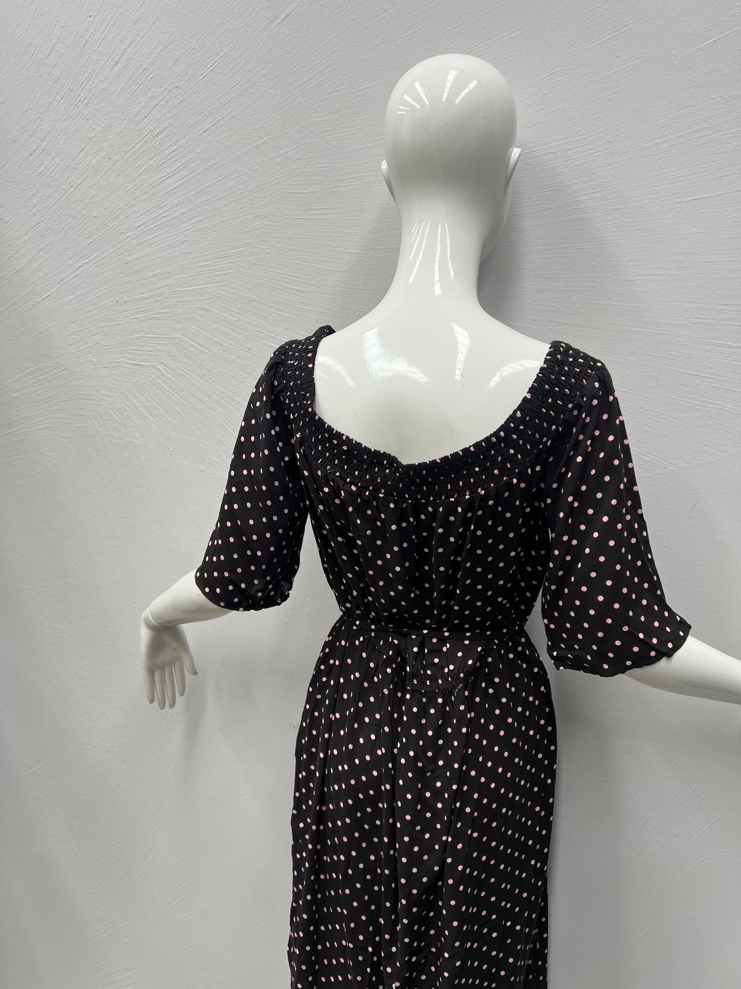 Black Dress with Blush Pink Polka Dots Relaxed Tailoring Approx Size 16