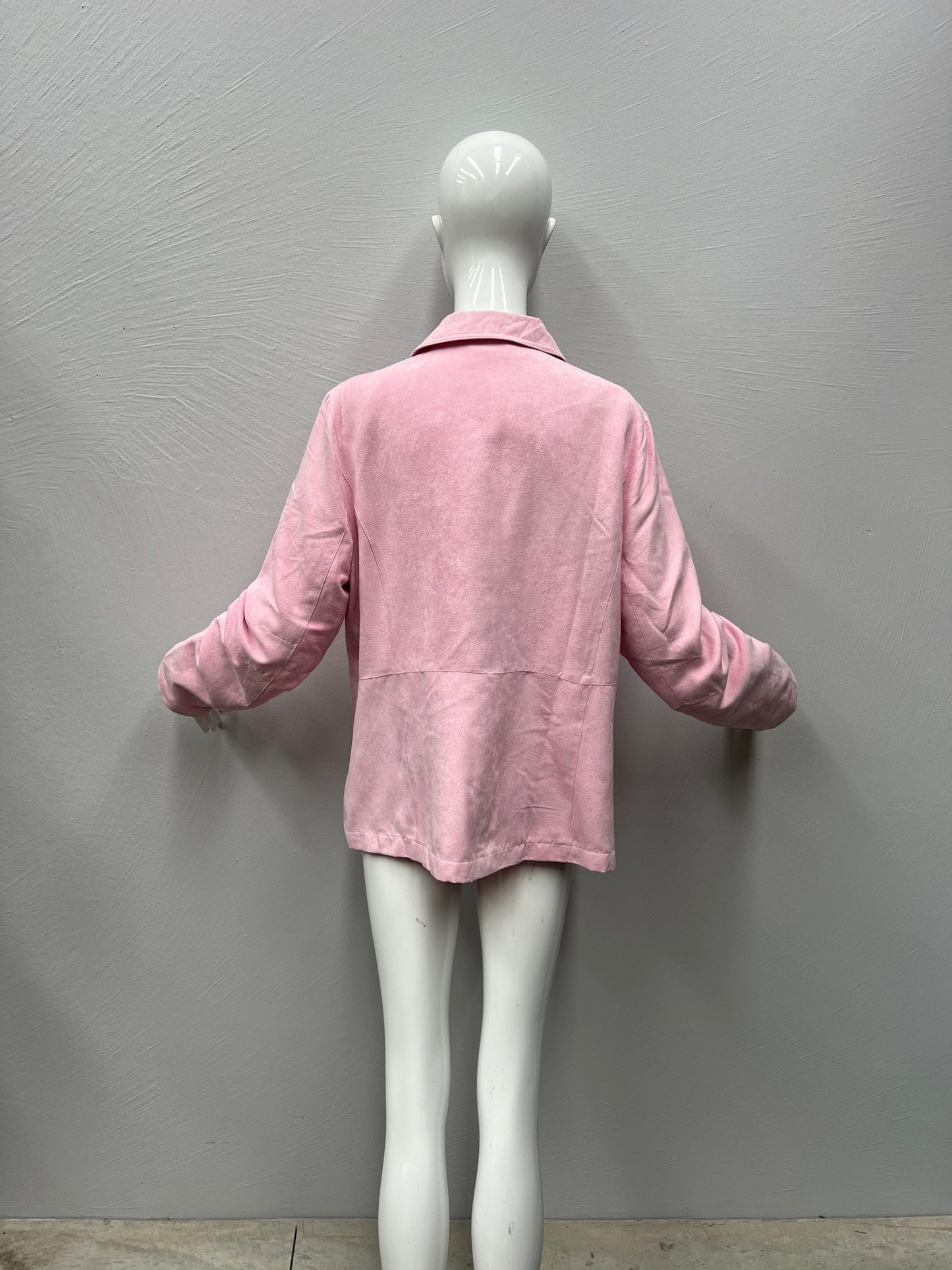 Pastel Pink Faux Suede Long Sleeve Front Zip Jacket Approx Size 16