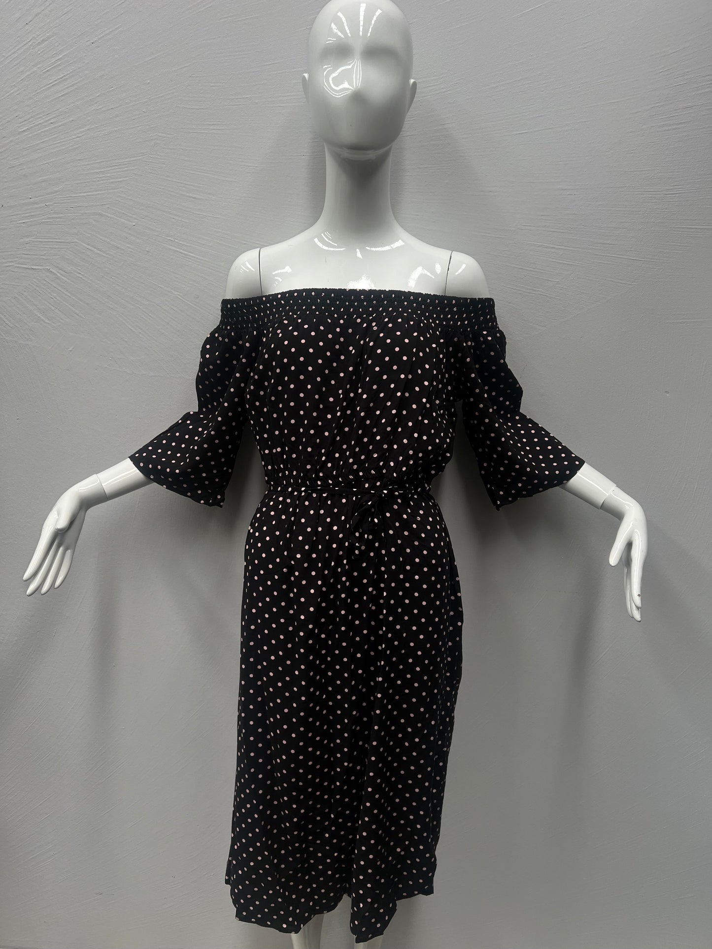 Black Dress with Blush Pink Polka Dots Relaxed Tailoring Approx Size 16