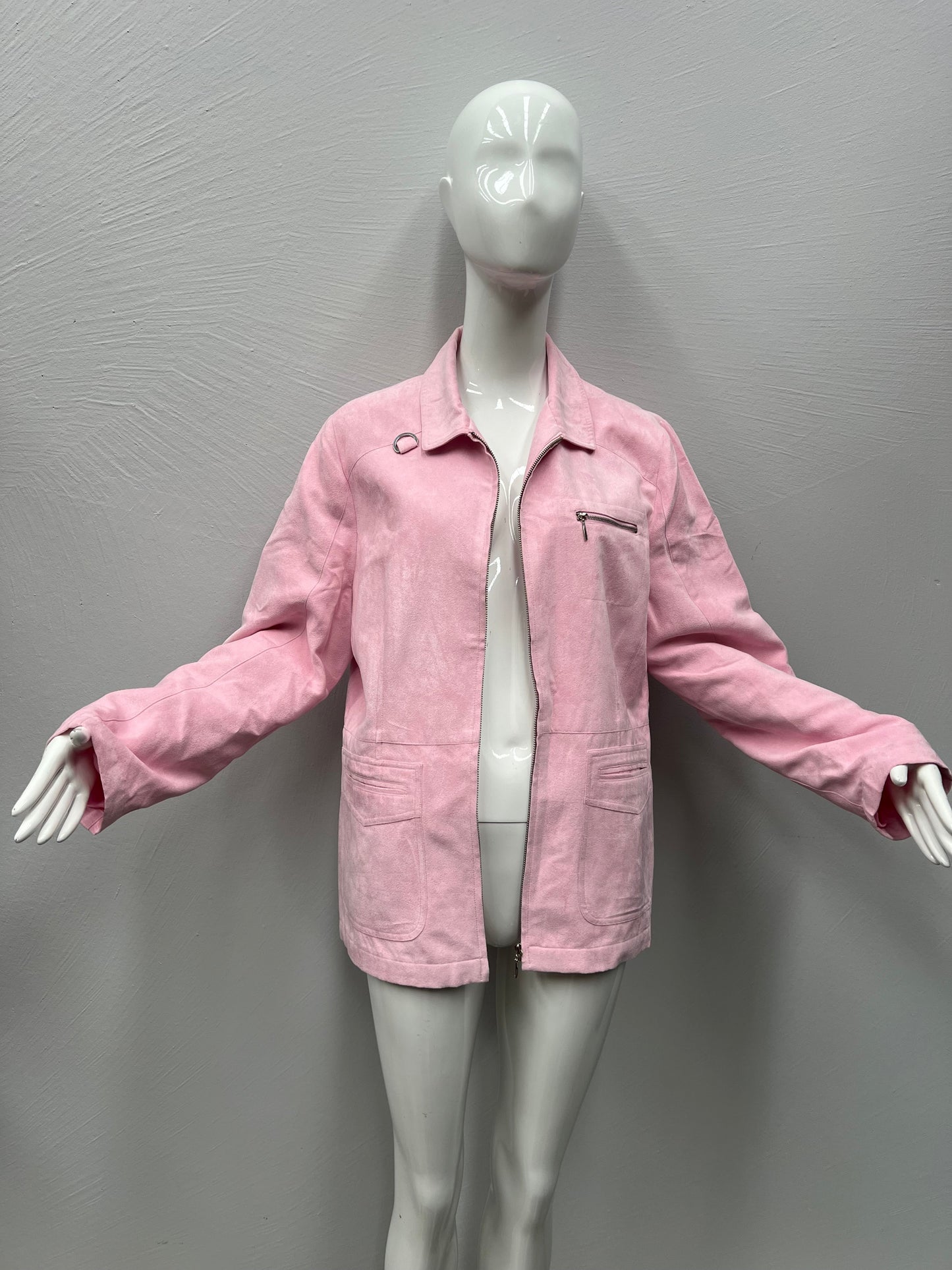 Pastel Pink Faux Suede Long Sleeve Front Zip Jacket Approx Size 16