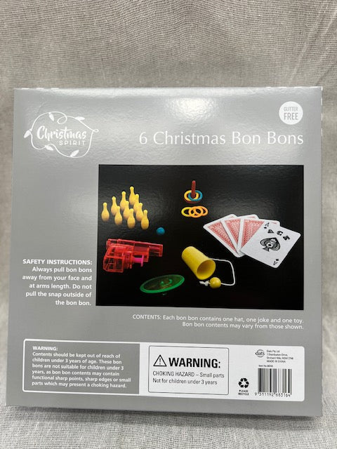 CHRISTMAS SPIRIT 6 Christmas Metallic Red Green and Gold Foil Bon Bons with Surprise Inside 31x5cm