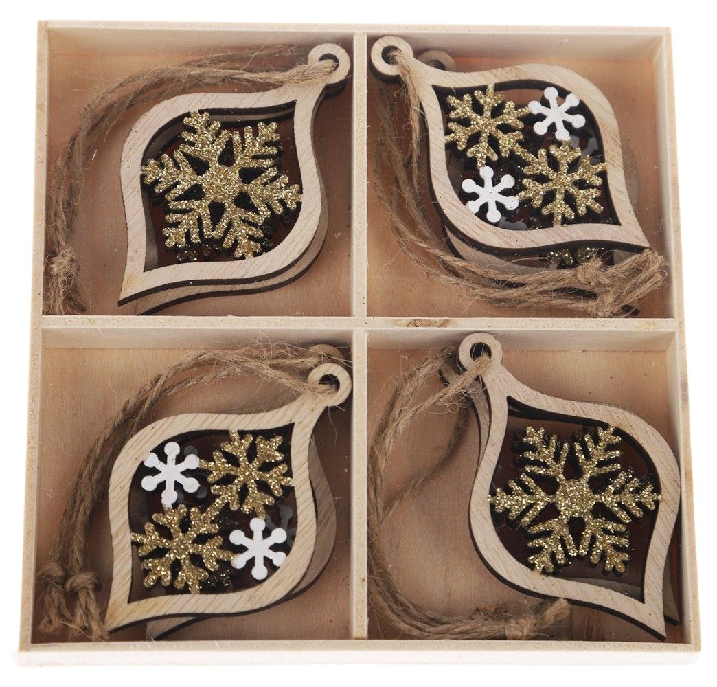 Christmas Snowflake Bauble Hanging Decoration Gift Box Gold White Bronze Glitter