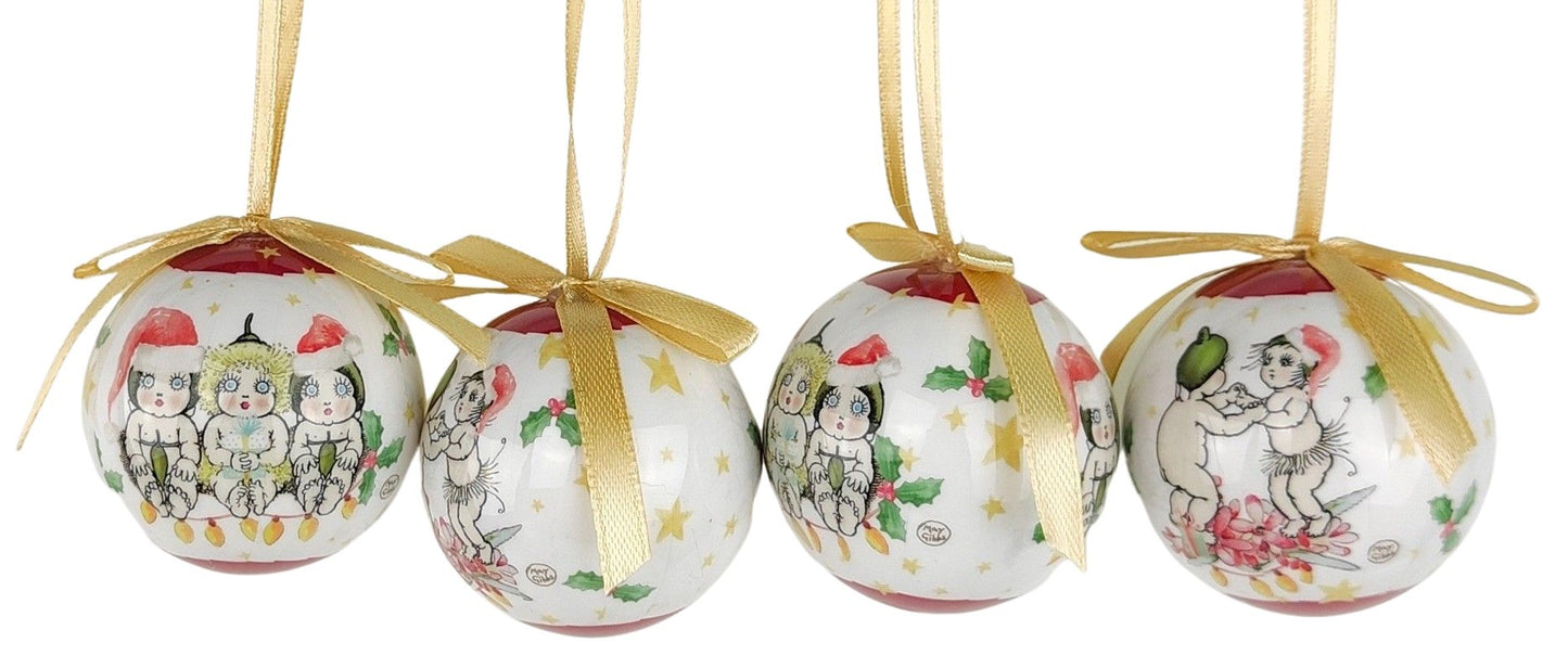MAY GIBBS FESTIVE GIFT BOX 4 Decorative Red Baubles (5cm each bauble)