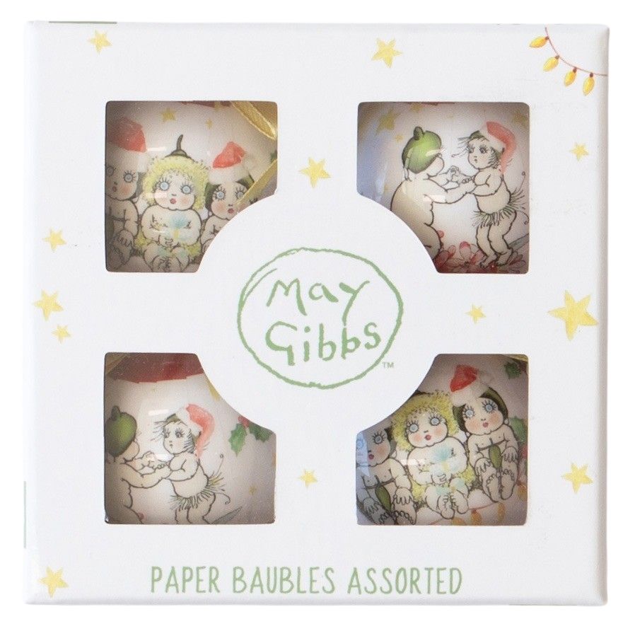 MAY GIBBS FESTIVE GIFT BOX 4 Decorative Red Baubles (5cm each bauble)