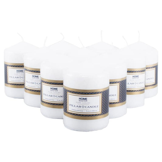 HOME MASTER White Unscented Pillar Candle 7x10cm