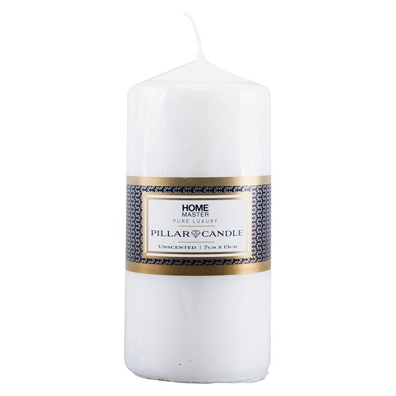 HOME MASTER White Unscented Pillar Candle 7x15cm